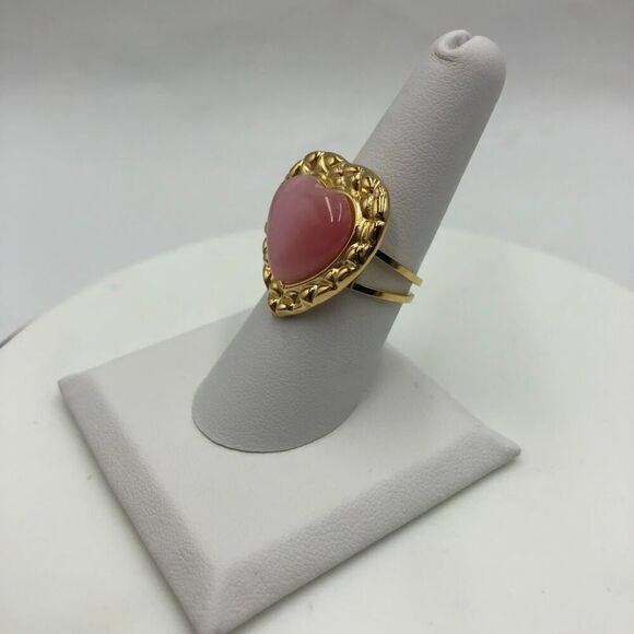 18K Gold Plated Women's Pink Heart Statement Ring Waterproof Hypoallergenic - Picture 4 of 8